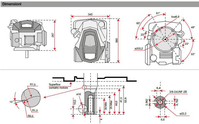Dimensioni motore Oleomac